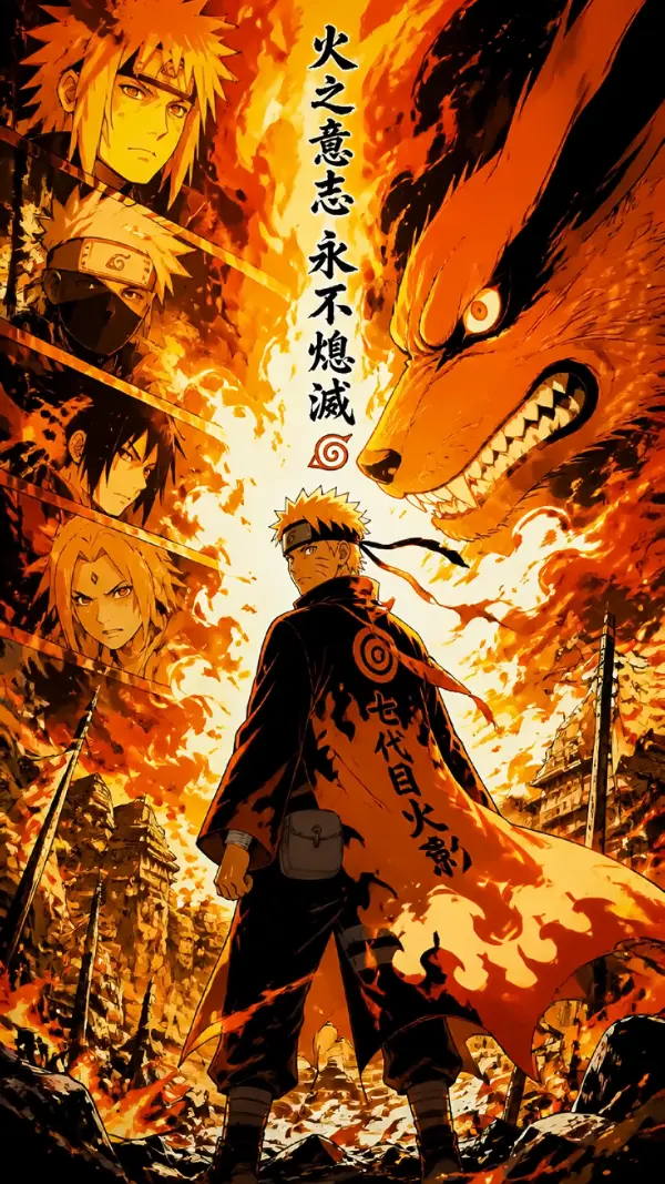 Anime background phone — blazing orange naruto
