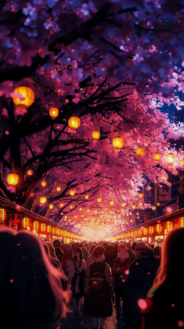 Aesthetic anime wallpaper — glowing pink lanterns