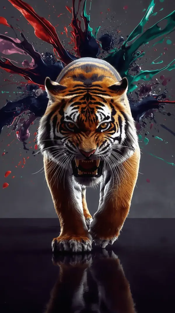 3d tiger wallpaper for mobile — fierce colorful paint splash | 4kwallpapar
