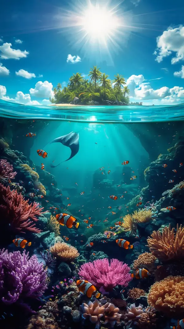 Free wallpaper for your phone — tropical island and reef