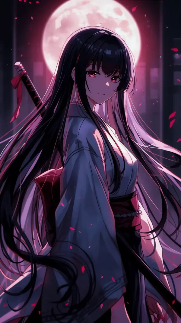 Wallpaper anime black — pink moon swordswoman