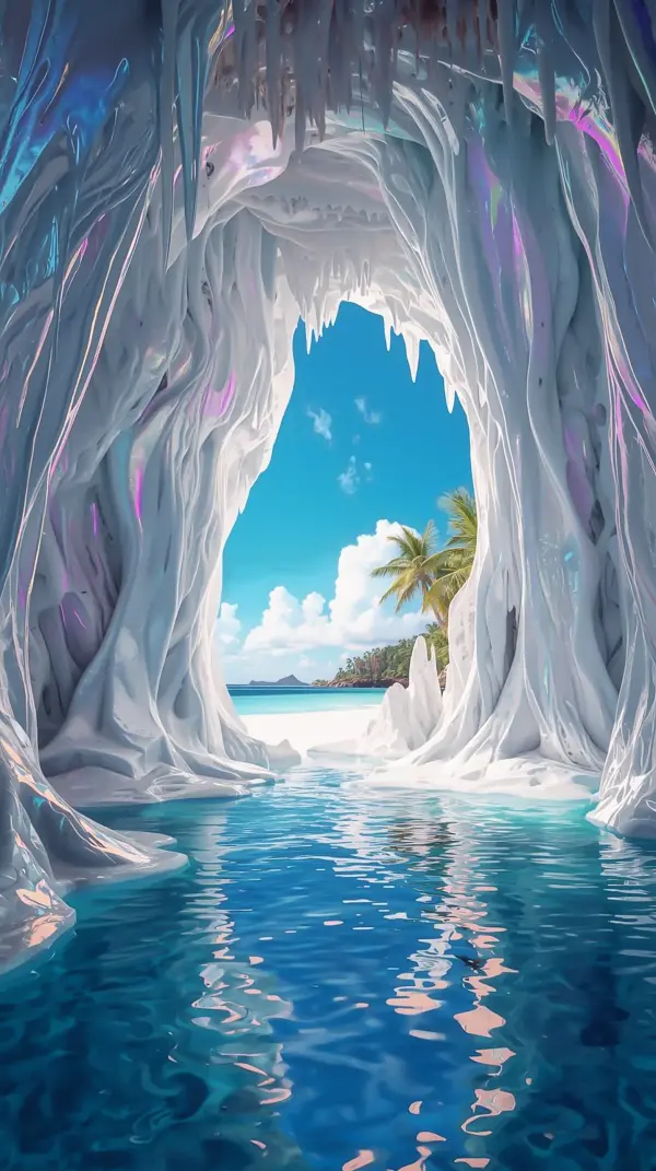 Unique phone backgrounds — iridescent icy cave