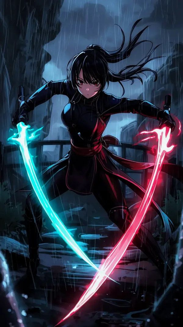 Dark Anime Warrior Dual Blade Wallpaper for iPhone – 4K