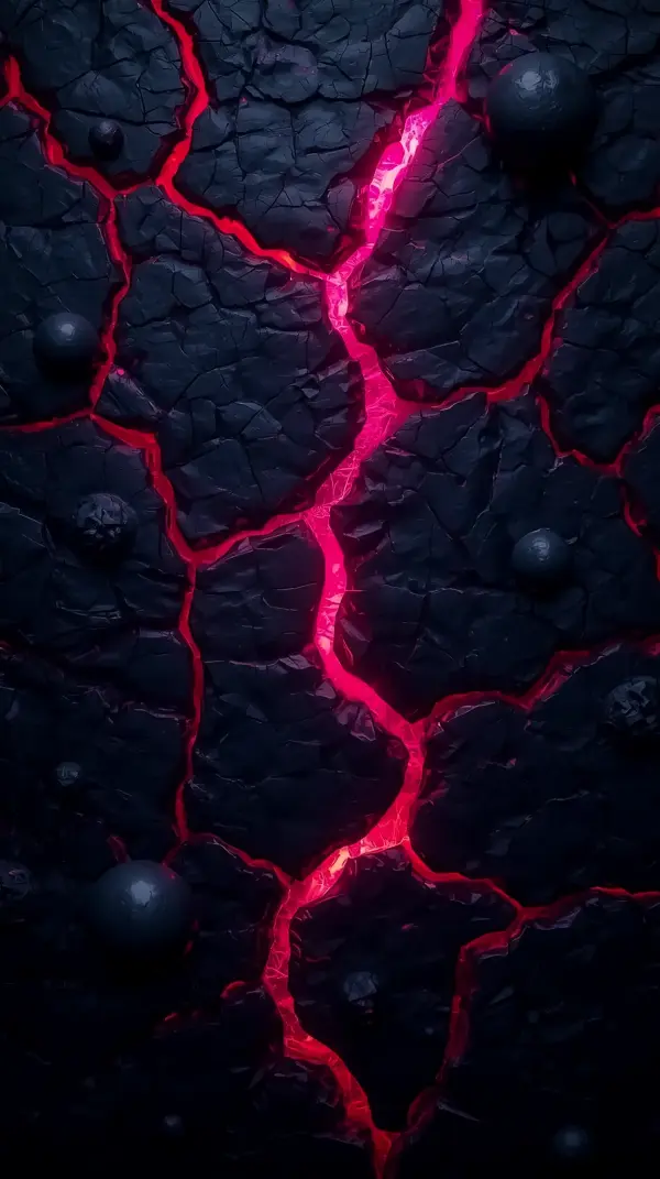 Vibrant Red Cracks Dark Stone AMOLED Wallpaper 4K for Mobile