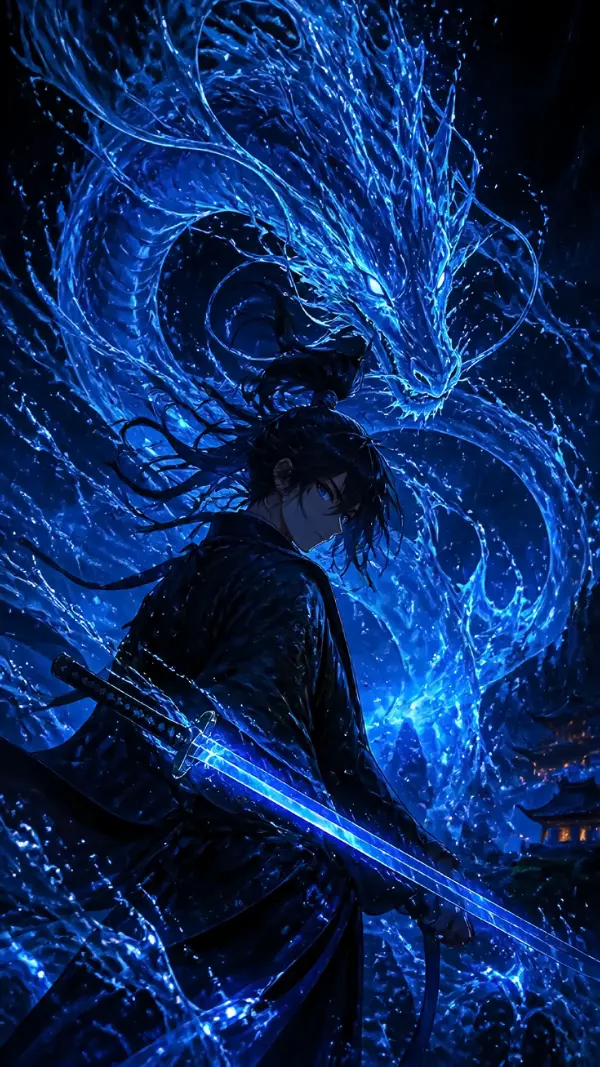 Wallpaper phone anime — glowing samurai warrior