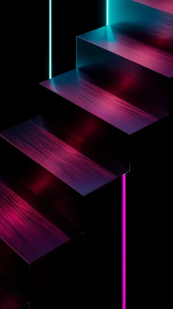 Neon Staircase AMOLED Wallpaper 4K for Mobile