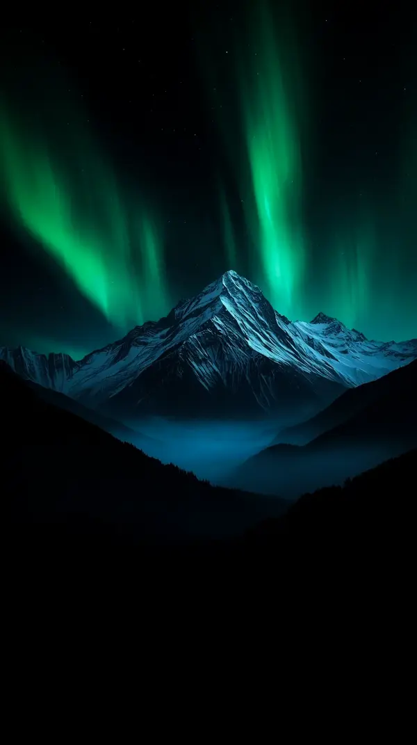 Aurora Borealis Mountain Peaks AMOLED Wallpaper 4k for Mobile