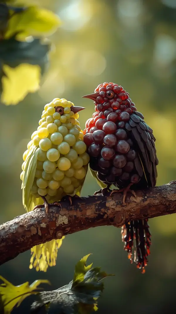 Wallpaper anime nature — creative grape birds