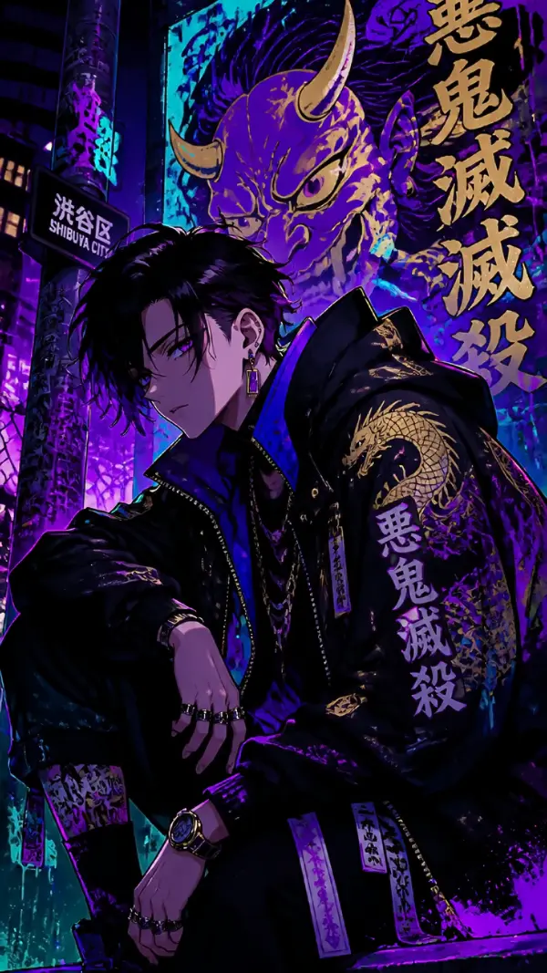 Wallpaper anime demon slayer — purple neon rebel