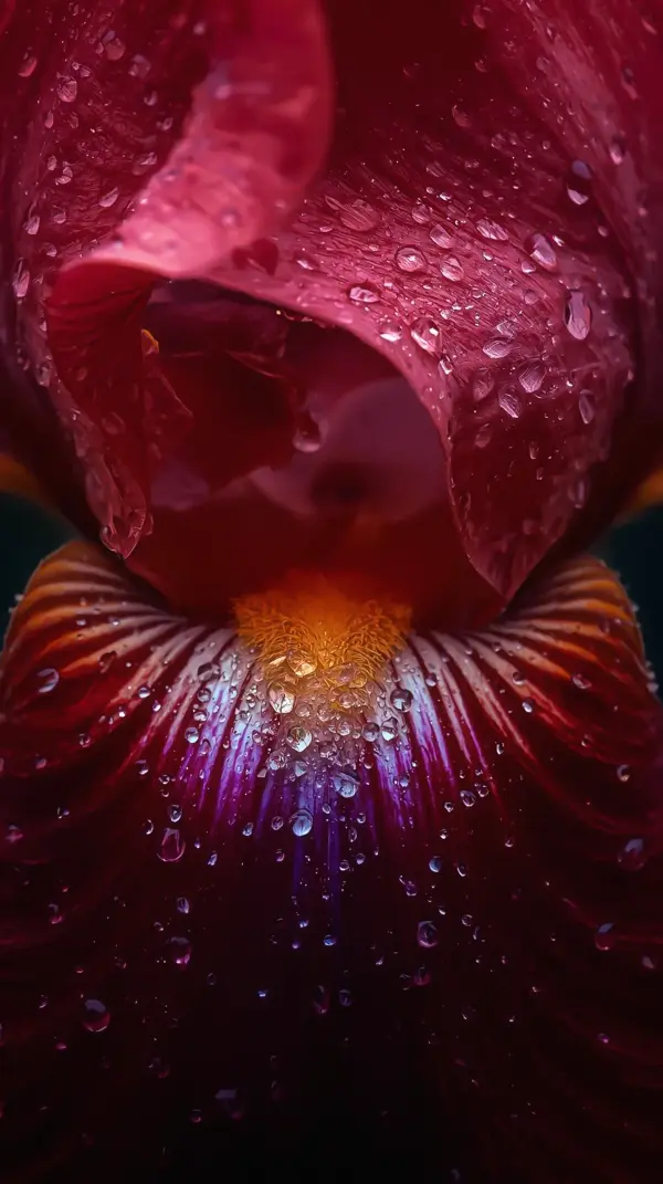 Flower Wallpaper 4K — Deep Red Iris With Dew Drops