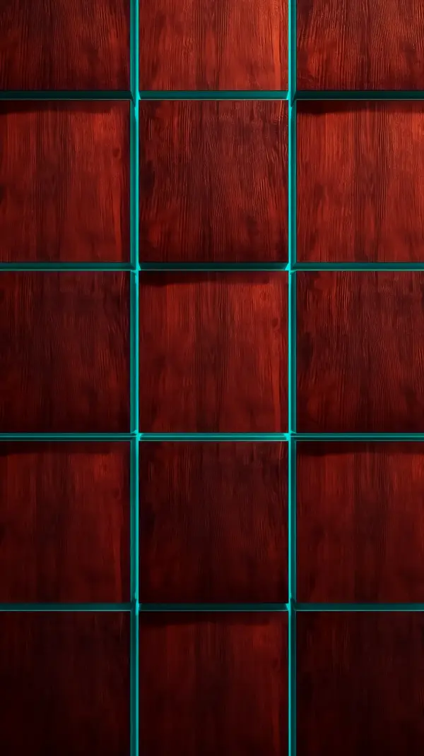 Dark Wood Panel with Neon Blue Accents - AMOLED Wallpaper 4K for Mobile