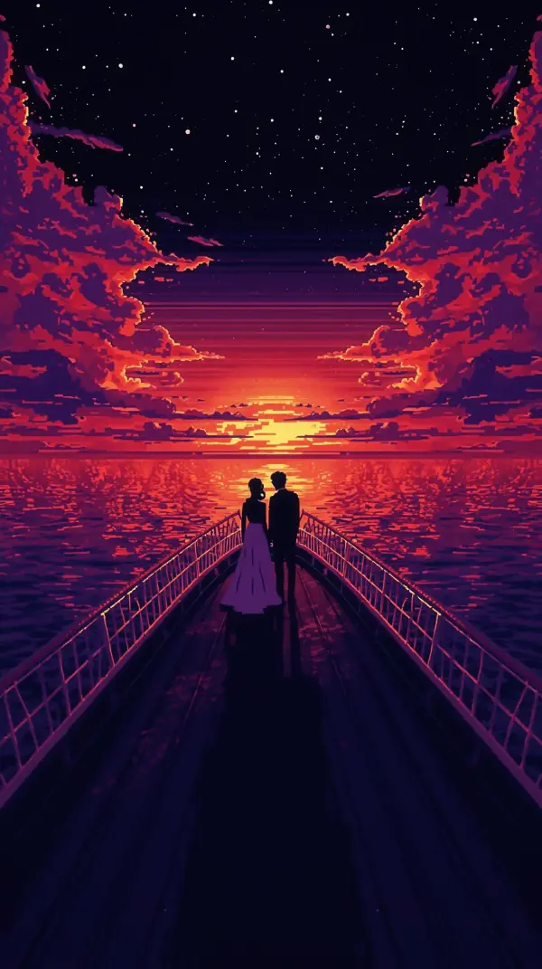 Anime Wallpaper 4K — Couple on Pier Sunset 4KWallpapar