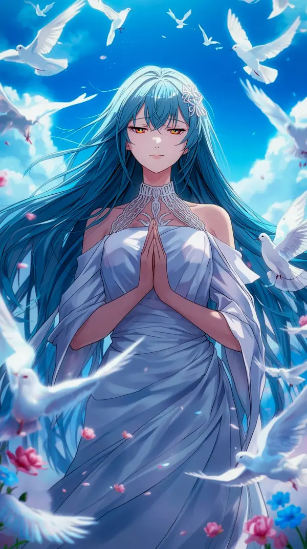 Serene Anime Girl With Doves Wallpaper for iPhone – 4K