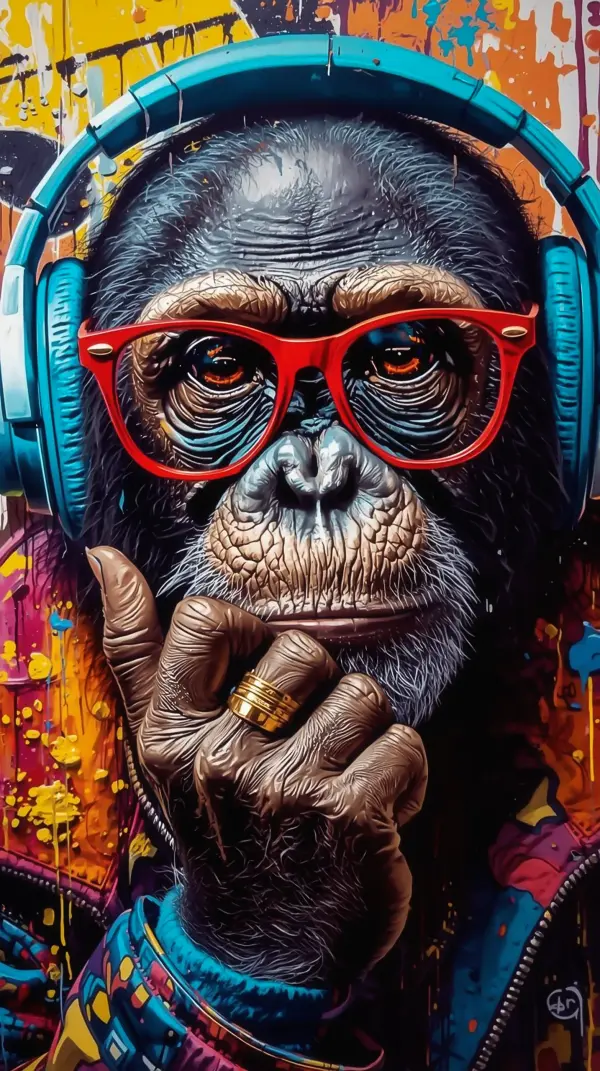 3D Phone Wallpaper — Cool Chimpanzee with Red Glasses