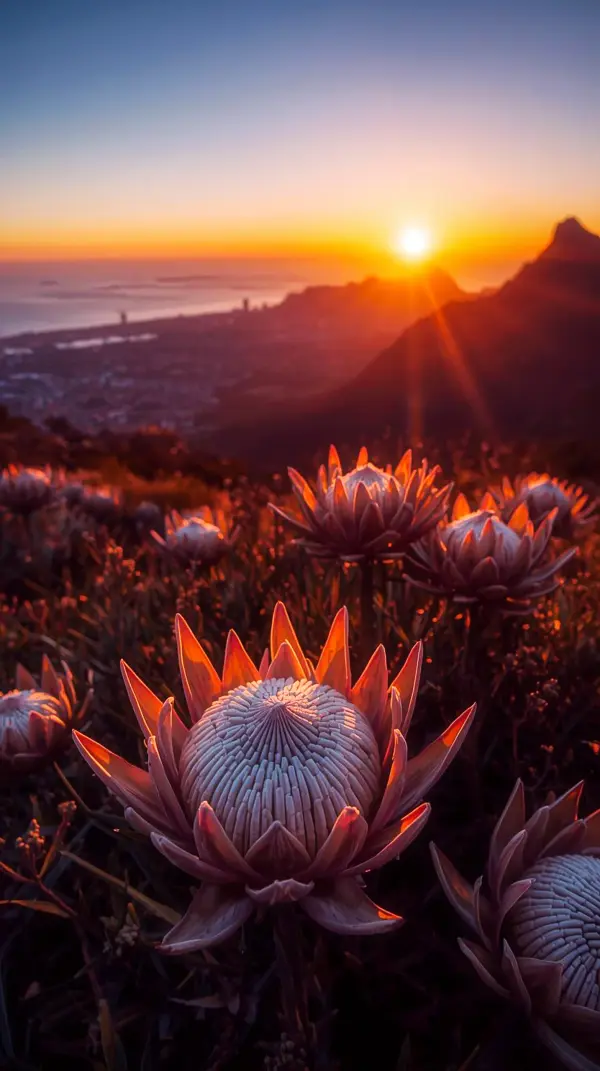 Sunset Protea Flowers iPhone Wallpaper 4k - Beautiful 4k Wallpaper for Mobile and Wallpaper for Phone. Cute 4k Wallpaper for iPhone and 4k Backgrounds iPhone 4k iPhone Background for a stunning nature look.