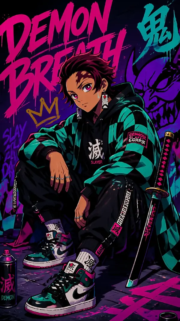 Anime background phone — modern streetwear pose