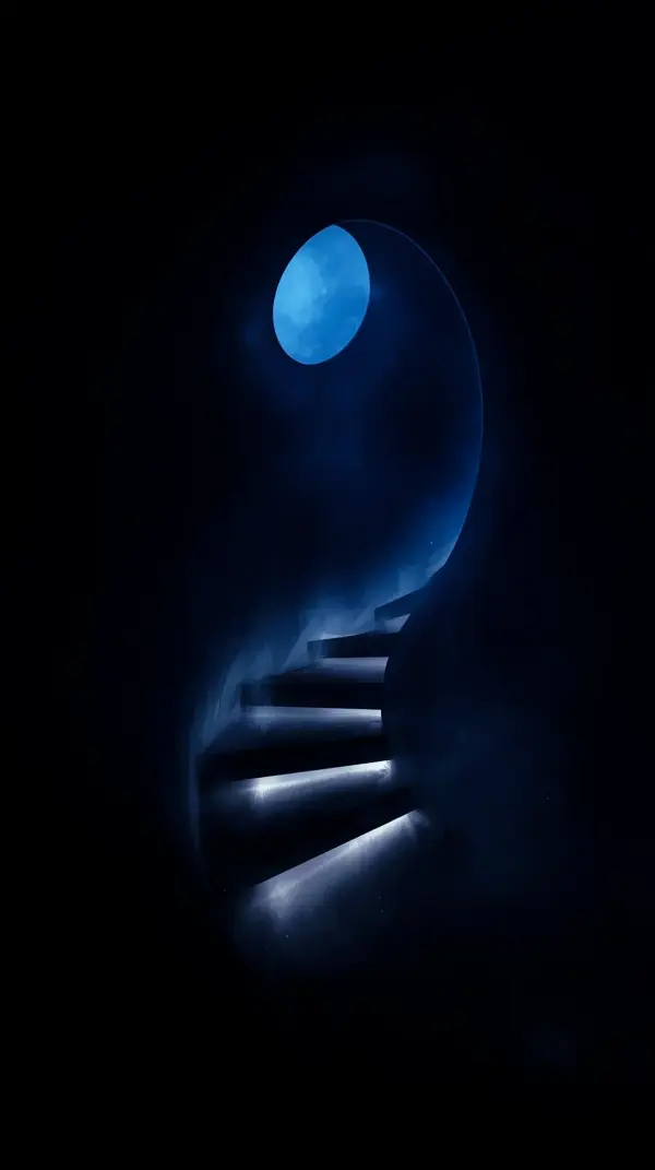Wallpaper dark anime — glowing blue spiral steps