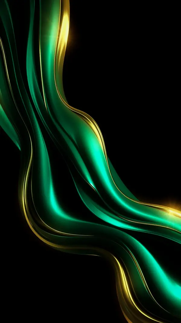 Dark AMOLED Mobile Wallpaper 4K: Elegant Green Liquid Waves