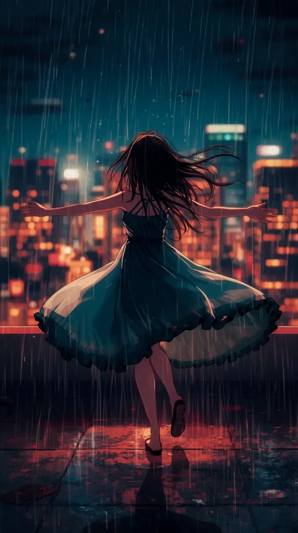 Melancholic Anime Girl Rain Wallpaper for iPhone – 4K