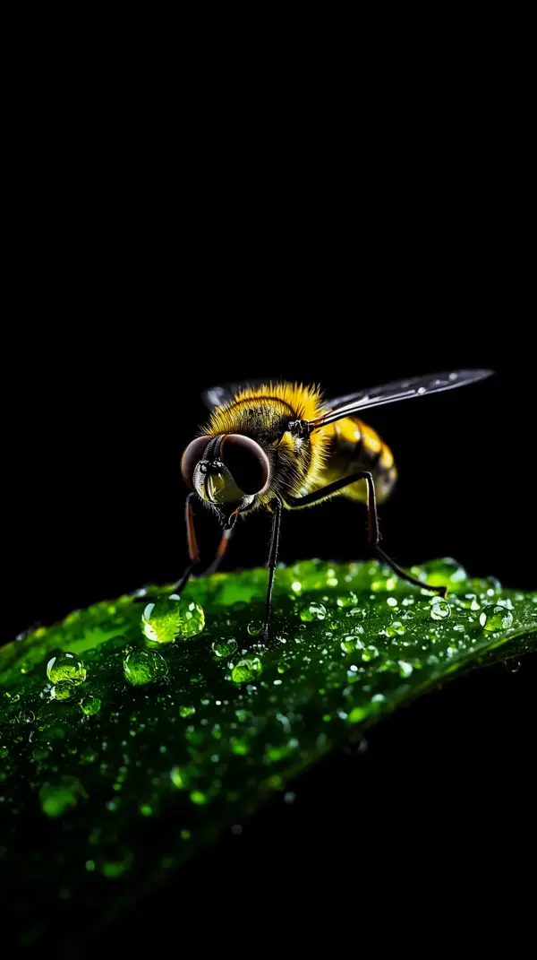 Stunning Macro Bee on Leaf AMOLED Wallpaper 4K for Mobile