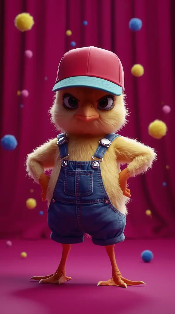 Cute Wallpaper for Phone — Grumpy Chick in Overalls