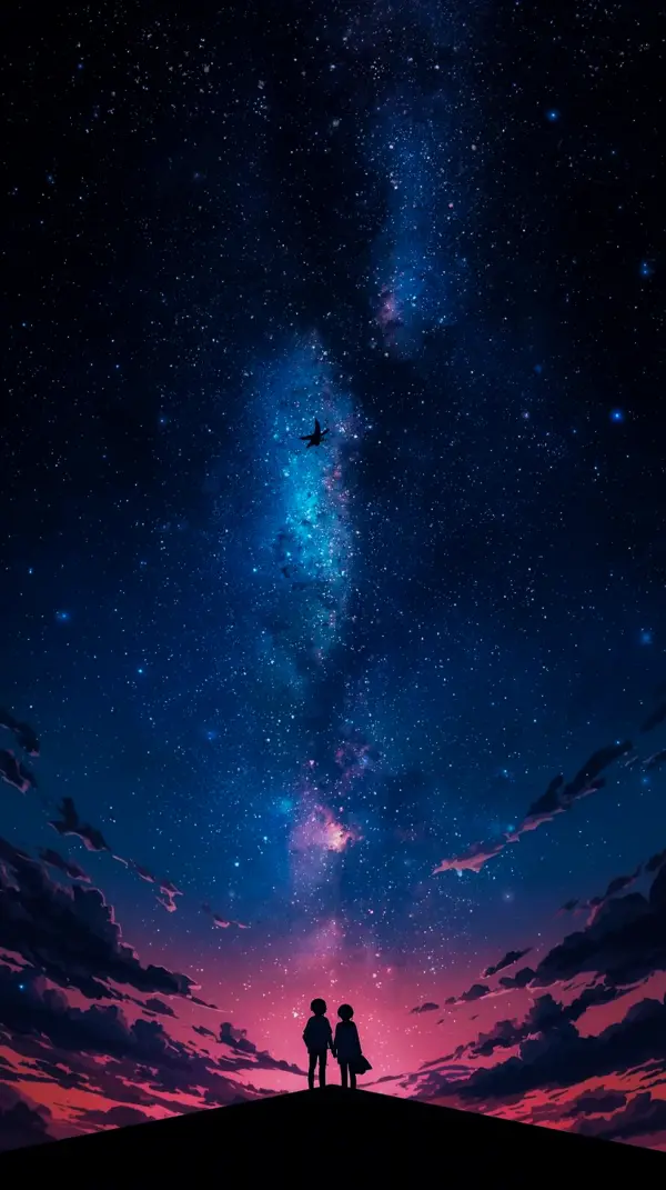 Dreamy Starry Night Couple Wallpaper for iPhone – 4K