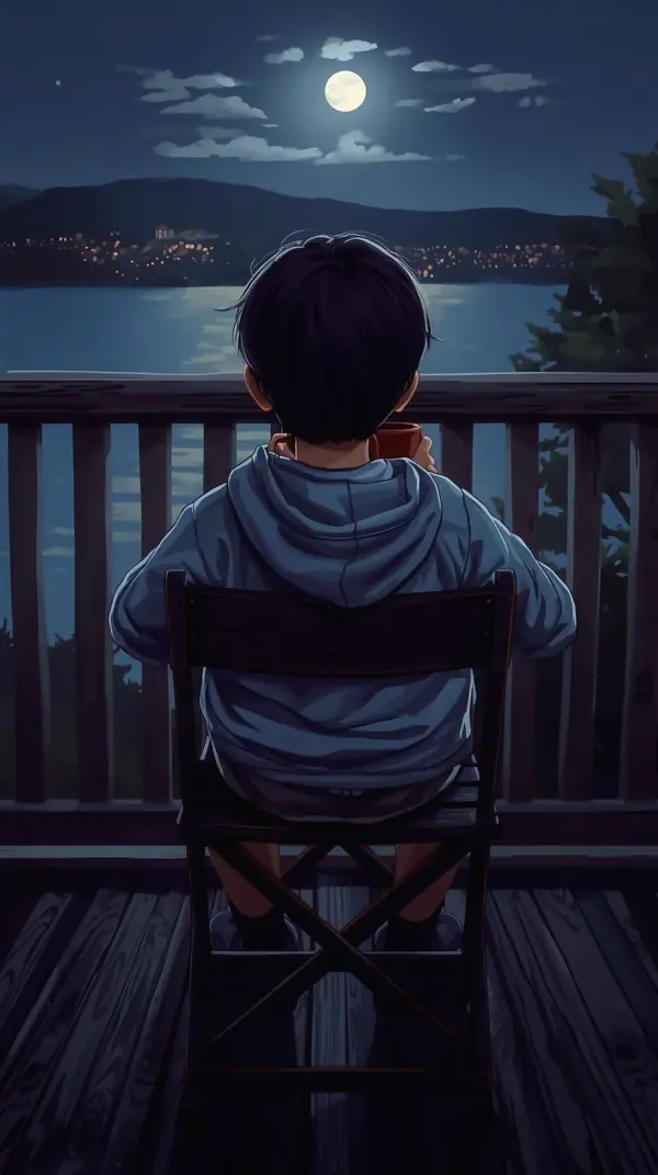 4k anime wallpaper phone — Boy Moon Lake Scenery | 4kwallpapar