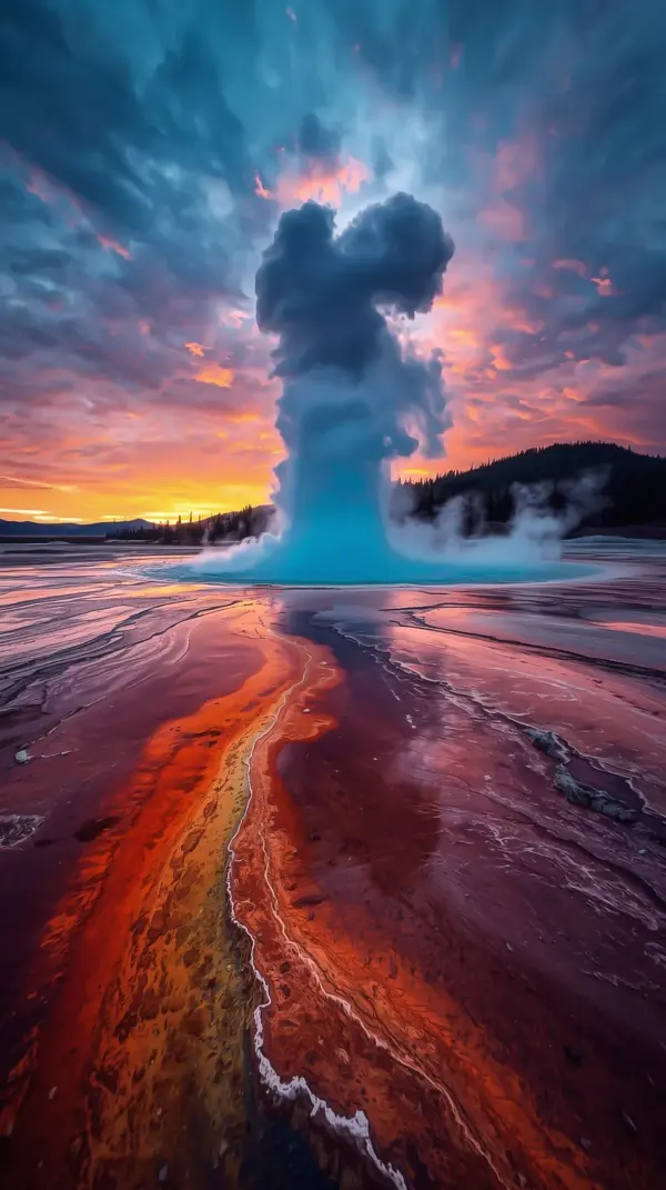 4K Nature Wallpaper — Geyser Eruption at Sunset | 4KWallpapar