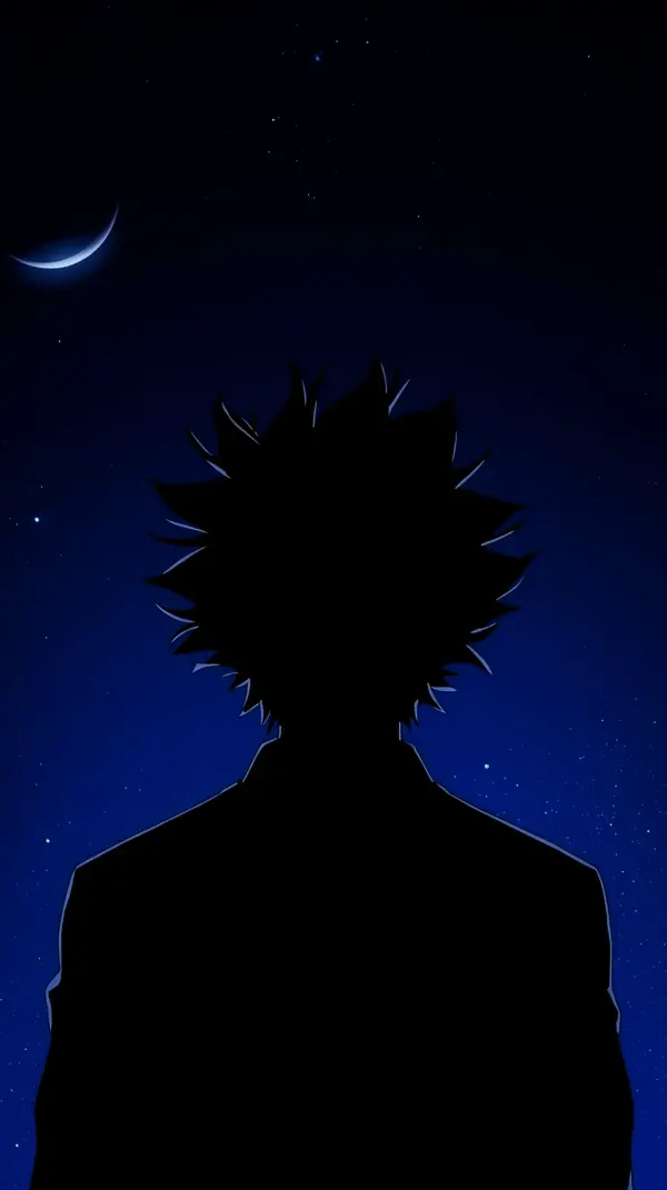 Anime wallpaper — silhouette under crescent moon