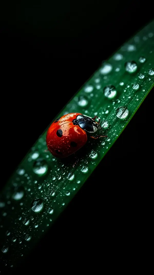 Stunning AMOLED Wallpaper 4K for Mobile: Ladybug on Dewy Leaf