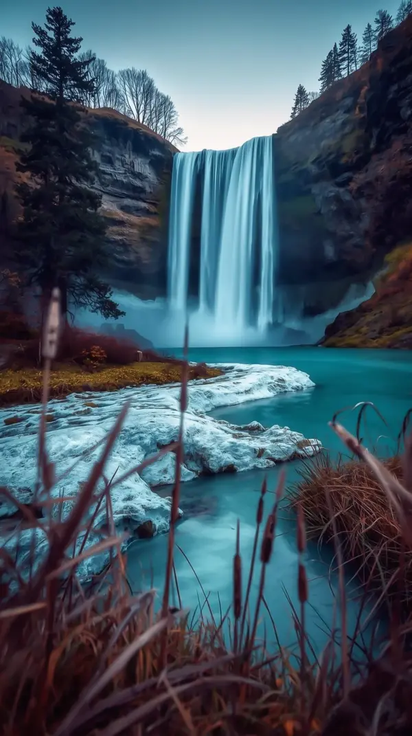 Waterfall Wallpaper 4K — Blue Frozen River Scene | 4KWallpapar