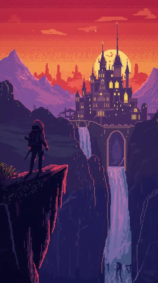 Pixel Art Wallpaper — Castle Sunset Adventure