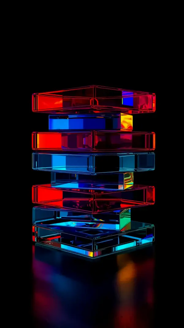 Vibrant Glass Blocks Stack AMOLED Wallpaper 4K for Mobile - Abstract Neon Glow