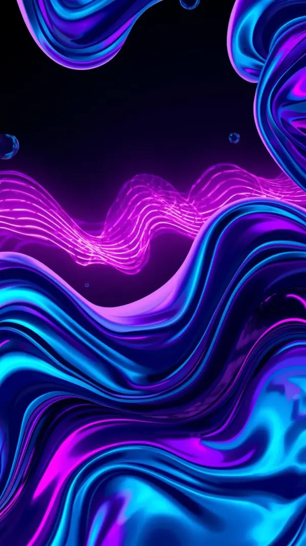 ios phone wallpaper - Futuristic abstract background featuring glowing liquid wavy shapes in vibrant electric