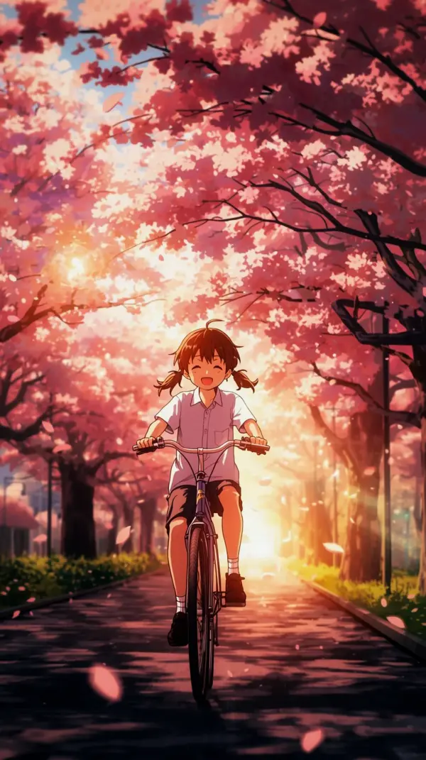 Anime background phone — riding under blossoms