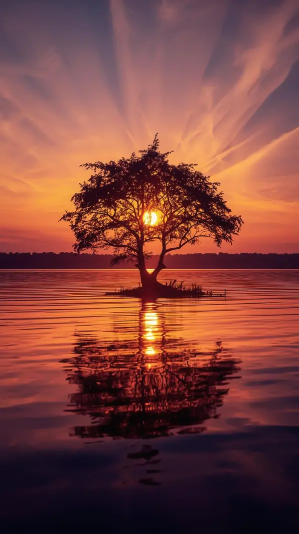 Nature Wallpaper 4K — Sunset Tree Lake Reflection | 4KWallpapar