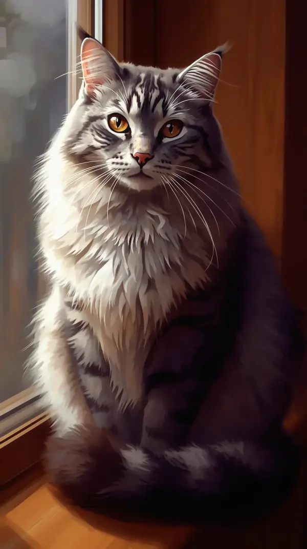 Anime wallpaper — fluffy grey feline portrait