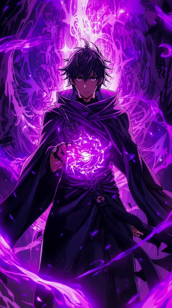 Mystic Purple Magic Anime Boy Wallpaper for iPhone – 4K