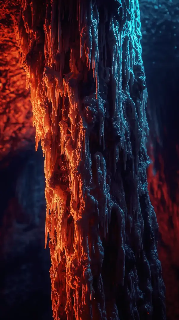 Abstract Phone Wallpaper — Red and Blue Cave Stalactite | 4KWallpapar