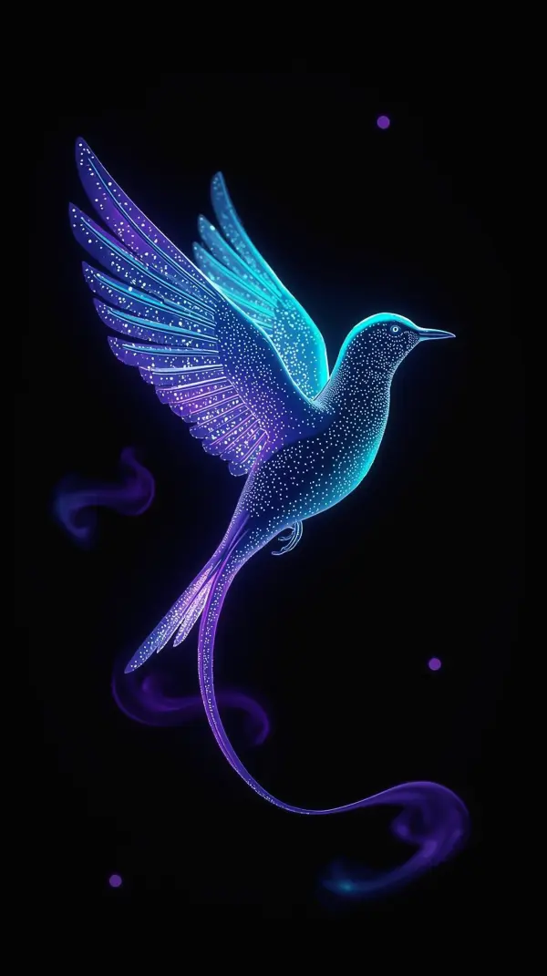 Bird Wallpaper 4K — Glowing Neon Hummingbird