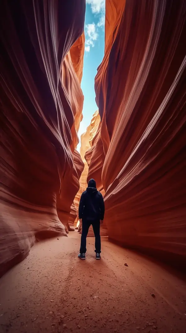 Wallpaper for your phone — man explores red canyon