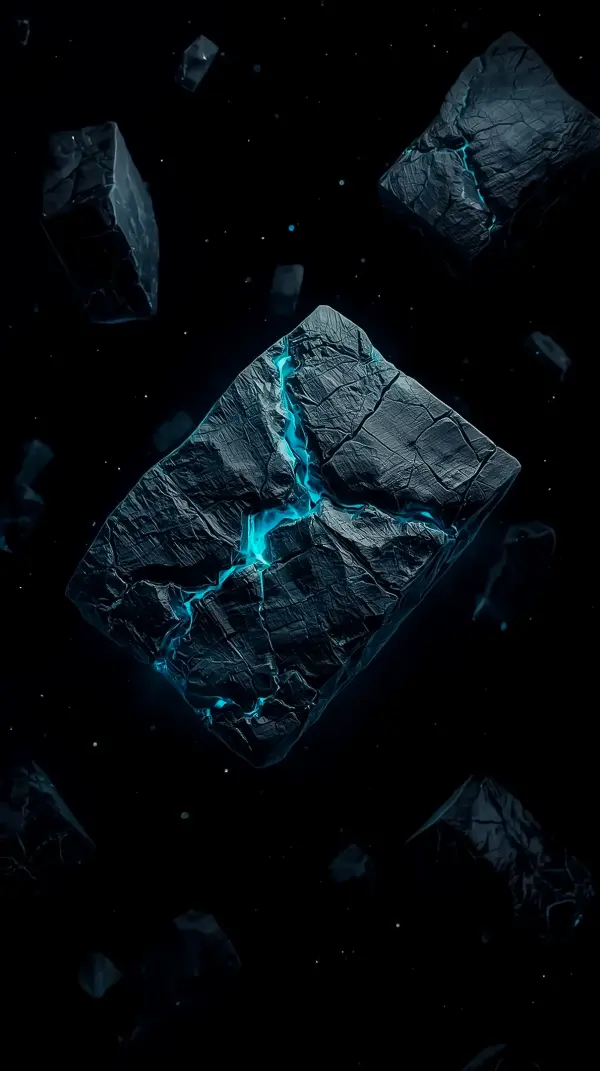 Floating Glowing Blue Cracked Stone AMOLED Wallpaper 4K for Mobile