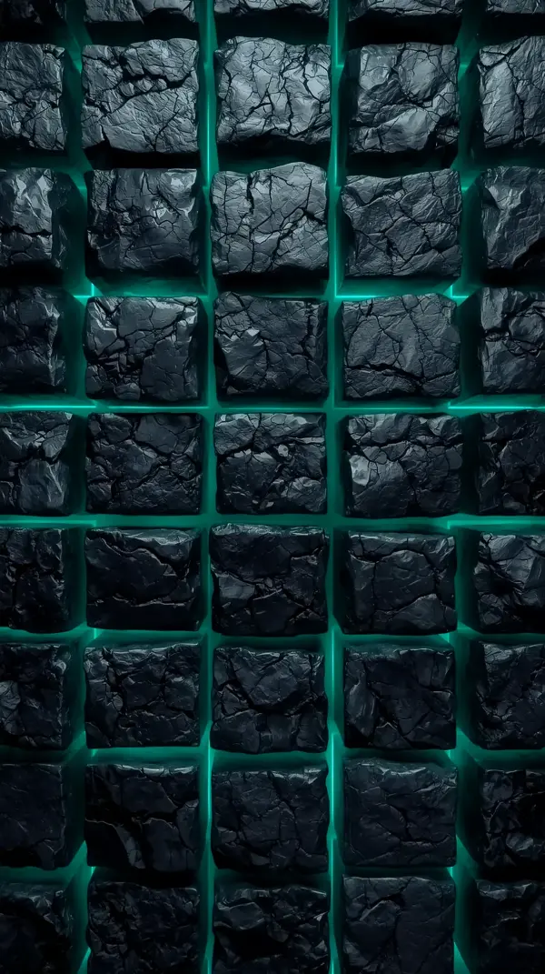 Dark Textured Stone Grid with Teal Neon Glow - AMOLED Wallpaper 4K for Mobile