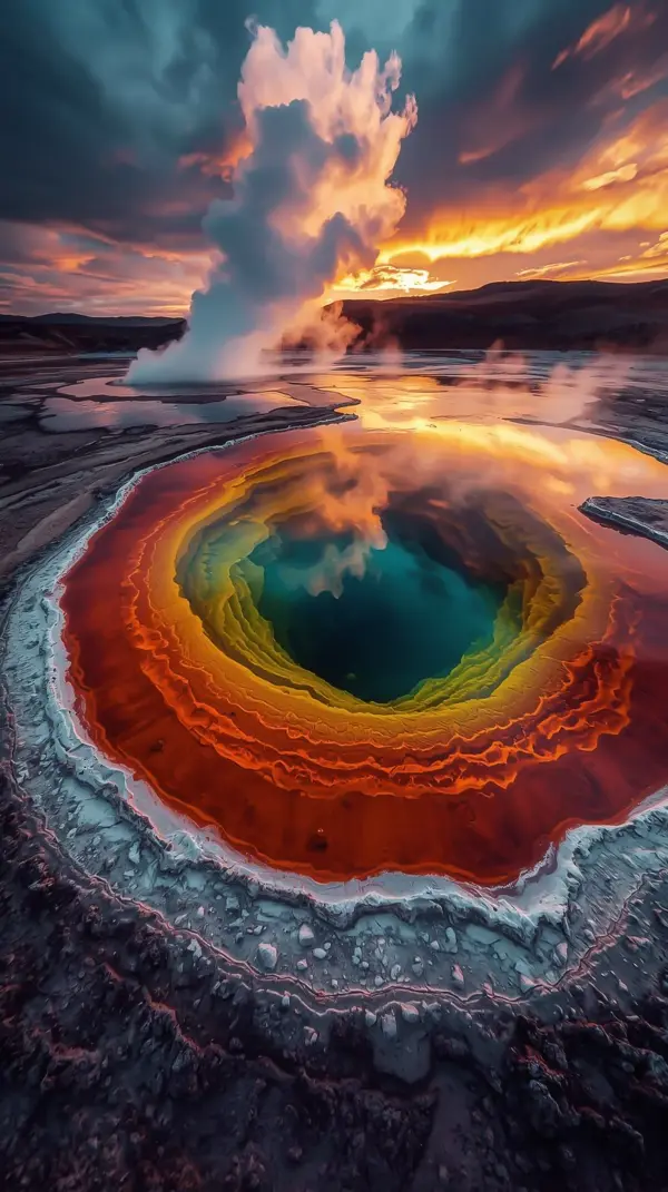 Nature Wallpaper 4K — Vibrant Geothermal Spring Sunset