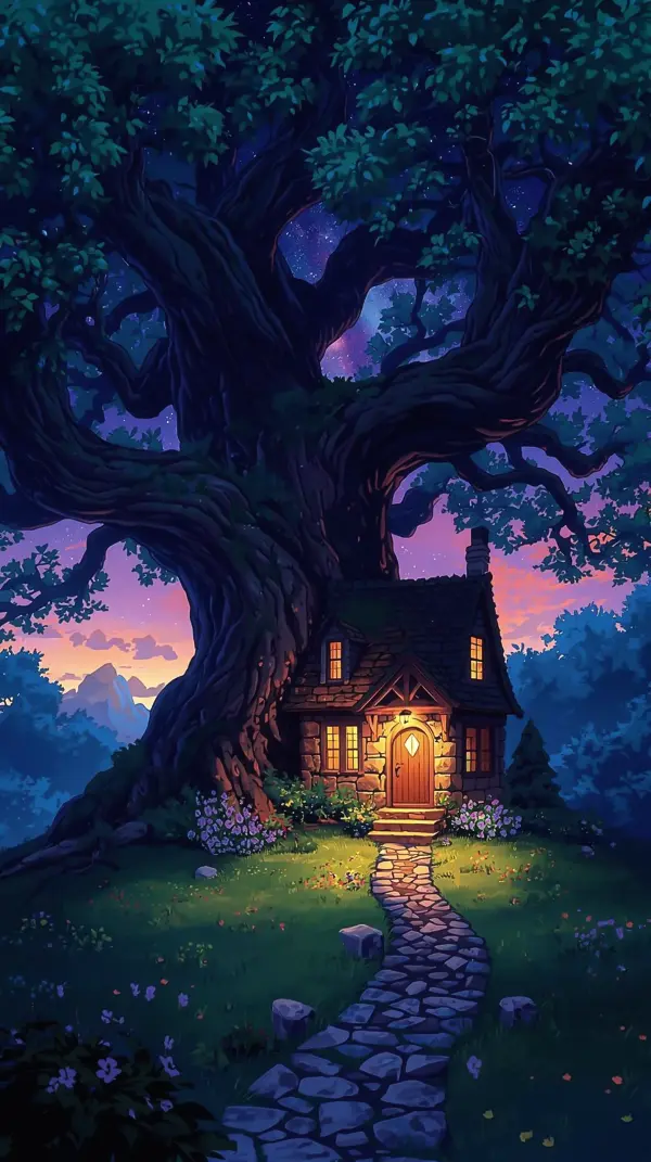 Fantasy Cottage Wallpaper — Enchanted Treehouse