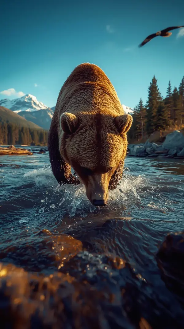 Wallpaper anime nature — brown bear splashing
