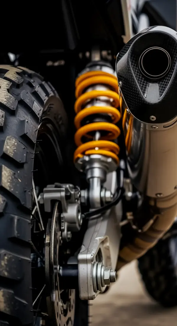 4k Motorcycle Wallpaper: Close-up of Suspension and Exhaust - Perfect for iPhone & Mobile