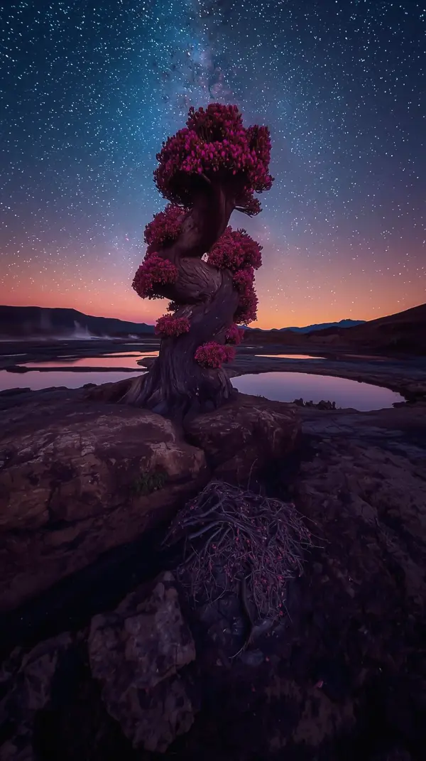 4k nature wallpaper for mobile — Twisted Pink Tree Galaxy | 4KWallpapar