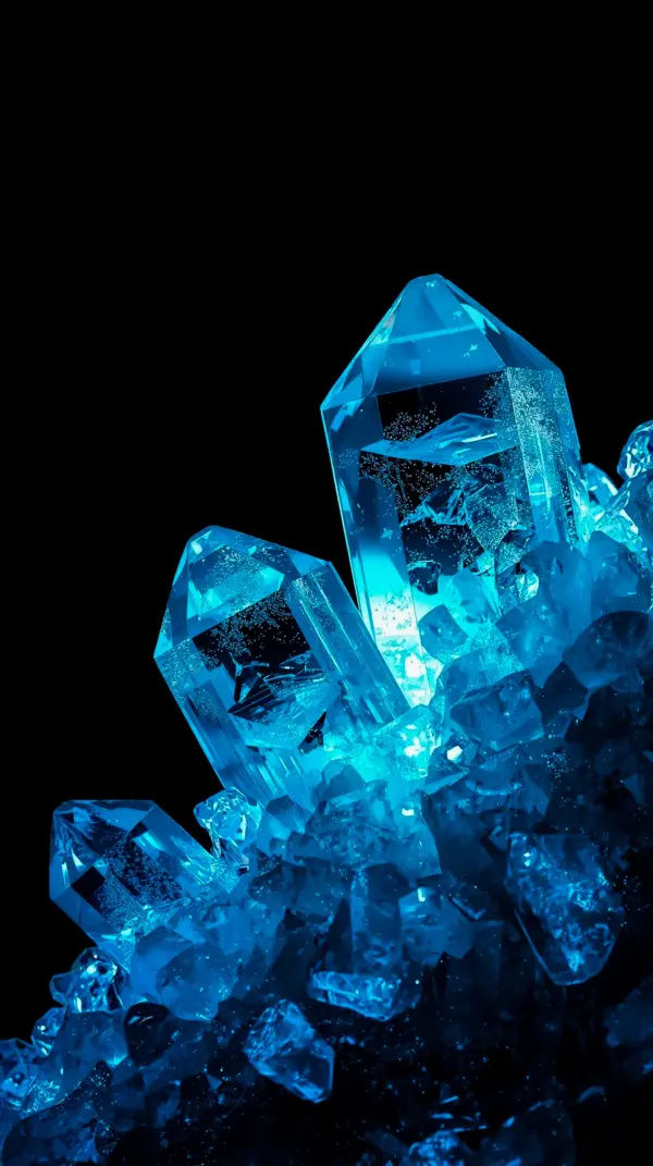 Glowing Blue Crystals AMOLED Wallpaper 4K for Mobile