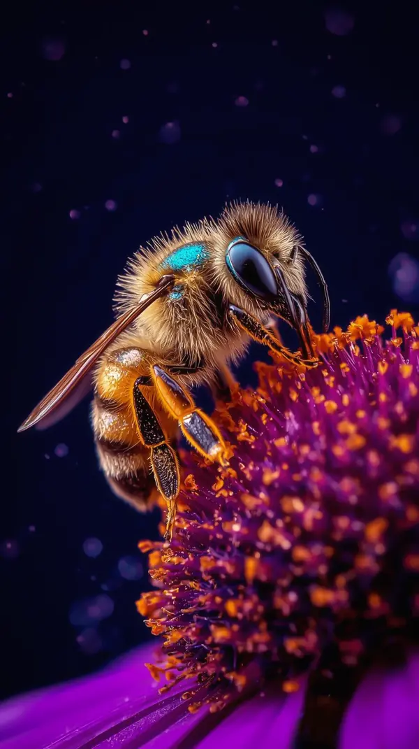 Bee Wallpaper — Macro Blue Eyed Bee on Purple